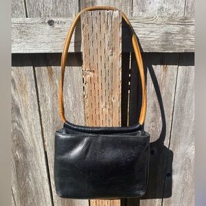 Vintage Frye Black and Tan Leather Shoulder Bag